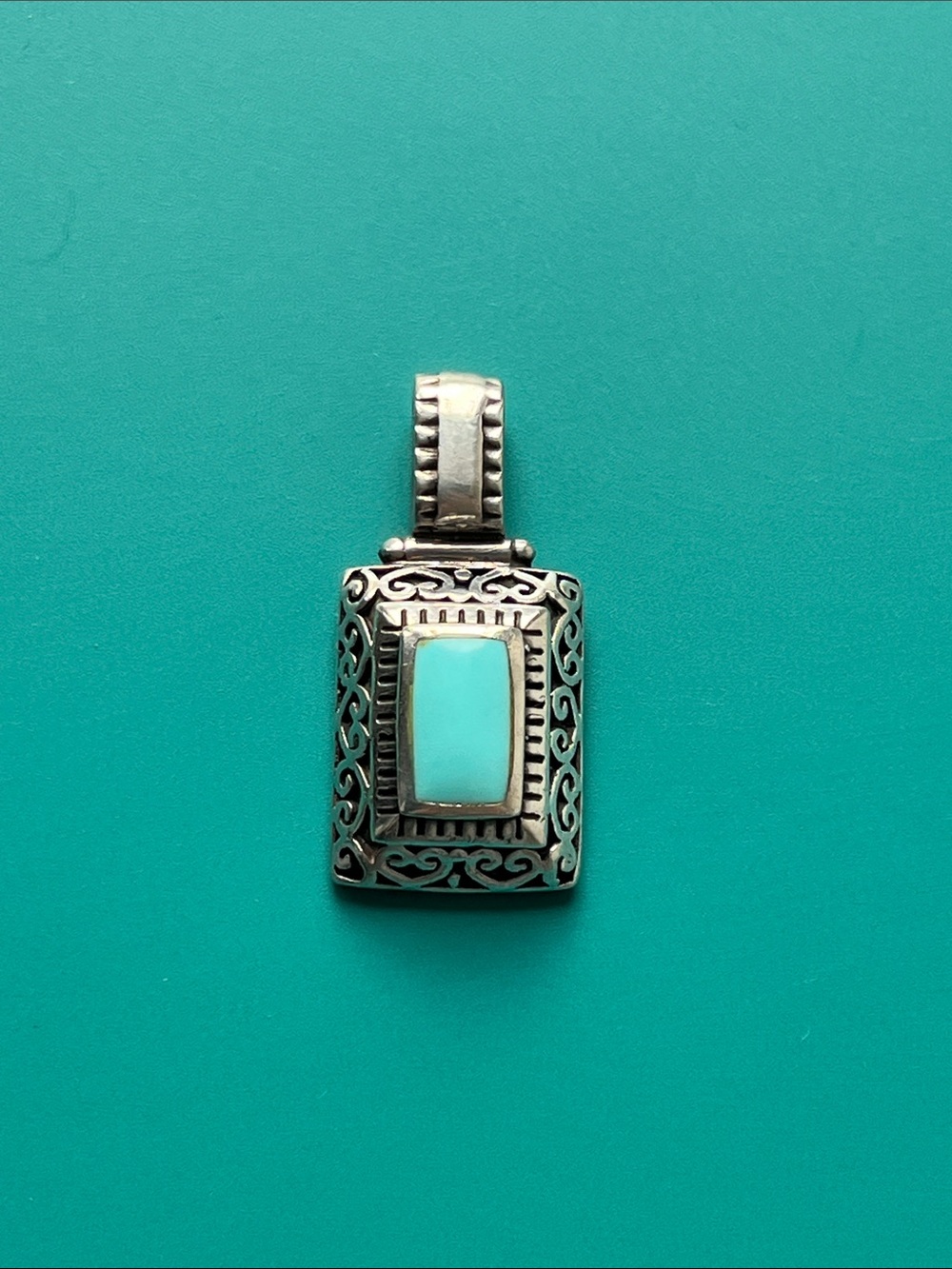 Sterling Silver & Turquoise Filigree Slide Pendant Weighs  6.4 grams